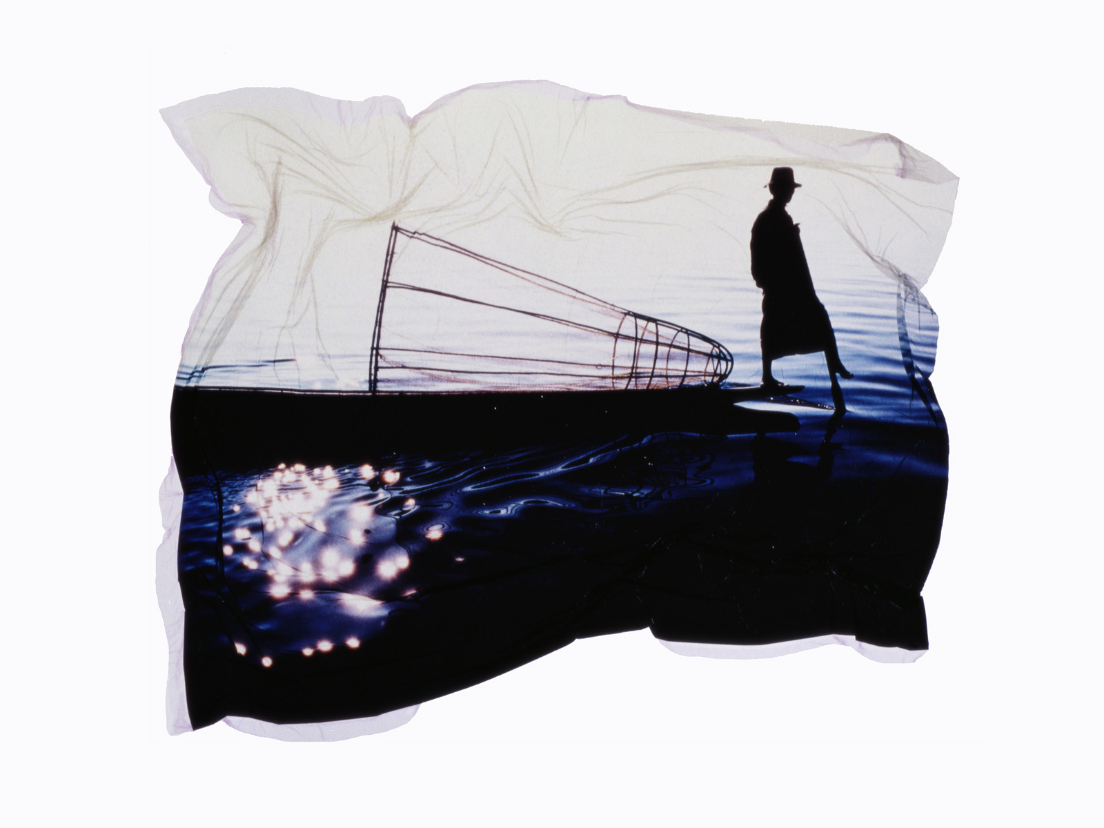 Boater Standing at Inle Lake, Myanmar, Polaroid Emulsion Lift