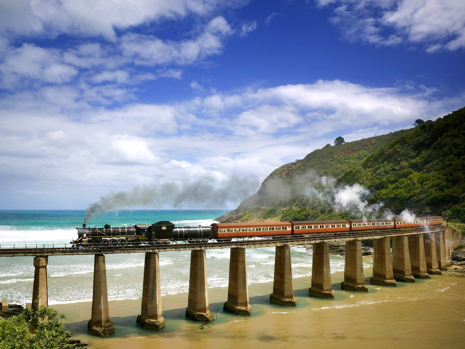 Outeniqua Choo-Tjoe Steam Train Crossing Dolphin Point, Near Wilderness, South Africa