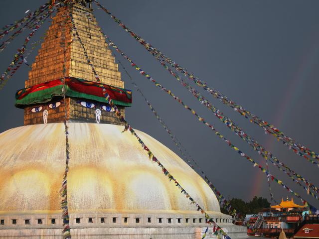 Thunderstorm and Rainbow Boudhanath Temple Kathmandu Nepal