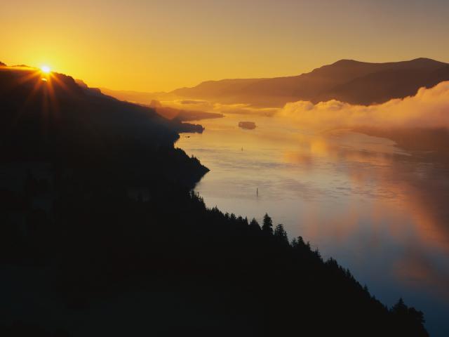 Morning Mist Over Cape Hood Columbia River Gorge Washington