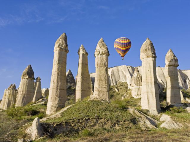 Hot Air Balloon Over Fairy Chimneys, Cappadocia, Turkey