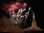 Fireworks Exploding near Statue of Liberty